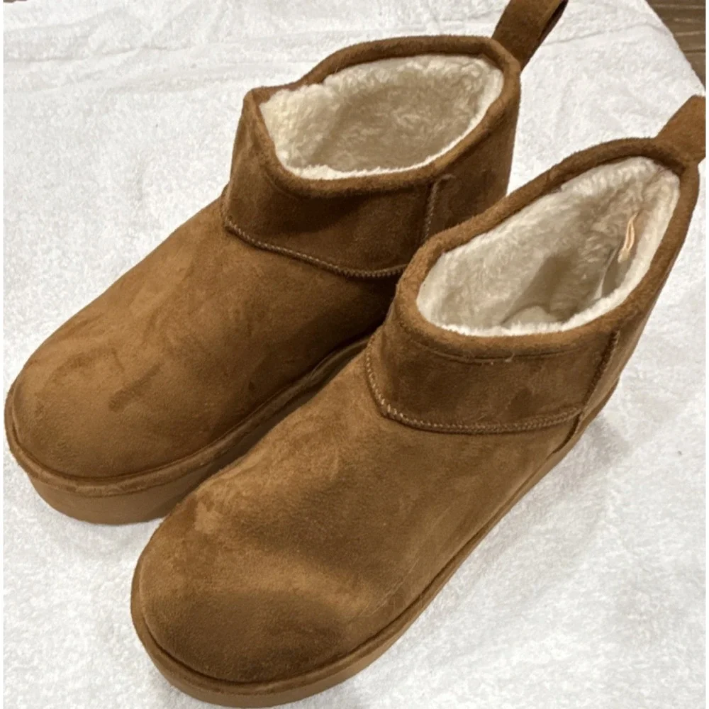 Madden‎ Girl Girls Brown Ankle Bootie Faux Fur Lined Pull-On Round Toe Flat 10